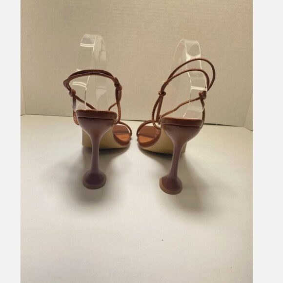 Halston Picasso‎ Lace Up Sandal Spool Heel Square Open Toe Tan Brown 7 - Picture 6 of 7